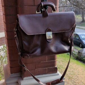 Bally Two Way Leather Briefcase Bag - Brown